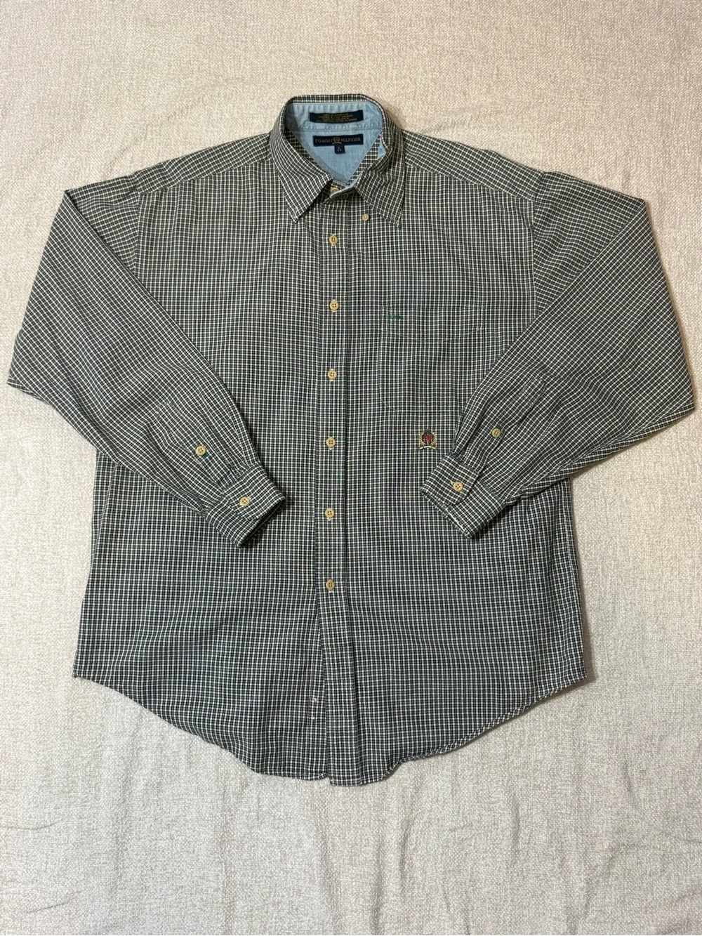 Vintage 90s Tommy Hilfiger Crest Plaid Shirt L Preppy Old Money Y2K